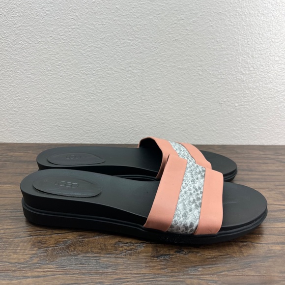 Logo Lori Goldstein Pink Nude & Snake Leather Gwen Slide Sandal Women's 11M - Picture 3 of 8